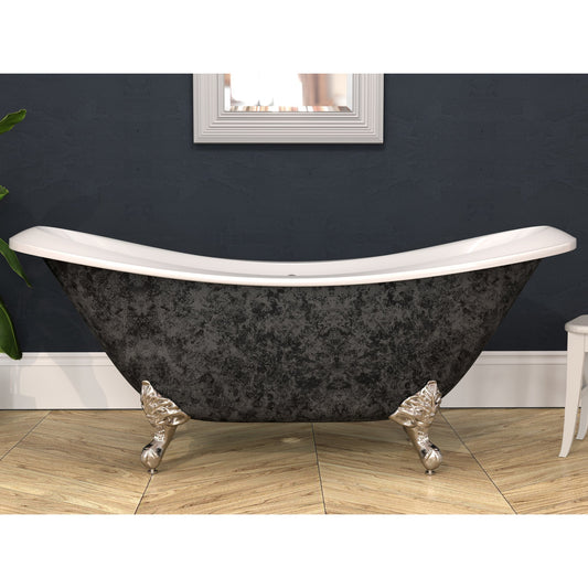 Cambridge Plumbing 73" Hand Painted Scorched Platinum Double Slipper Clawfoot Acrylic Bathtub With Deck Holes With Brushed Nickel Clawfeet