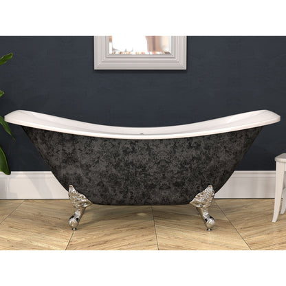 Cambridge Plumbing 73" Hand Painted Scorched Platinum Double Slipper Clawfoot Acrylic Bathtub With No Faucet Holes With Polished Chrome Clawfeet