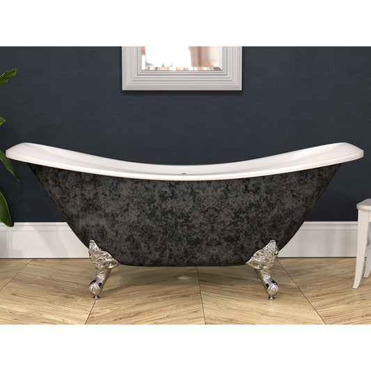 Cambridge Plumbing 73" Hand Painted Scorched Platinum Double Slipper Clawfoot Acrylic Bathtub With No Faucet Holes With Polished Chrome Clawfeet