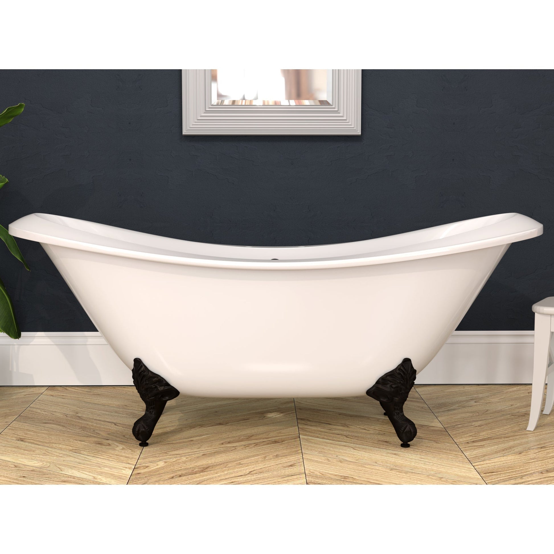 Cambridge Plumbing 73" White Double Slipper Clawfoot Acrylic Bathtub With Deck Holes With Oil Rubbed Bronze Clawfeet