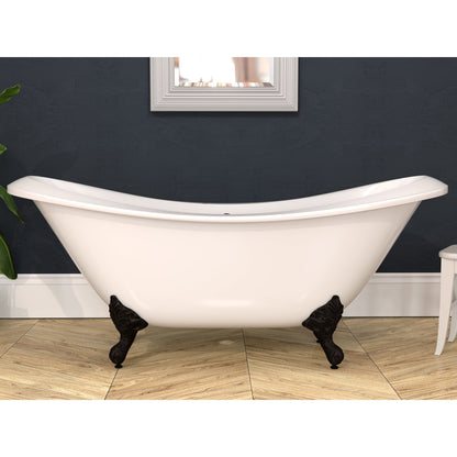 Cambridge Plumbing 73" White Double Slipper Clawfoot Acrylic Bathtub With No Faucet Holes With Oil Rubbed Bronze Clawfeet