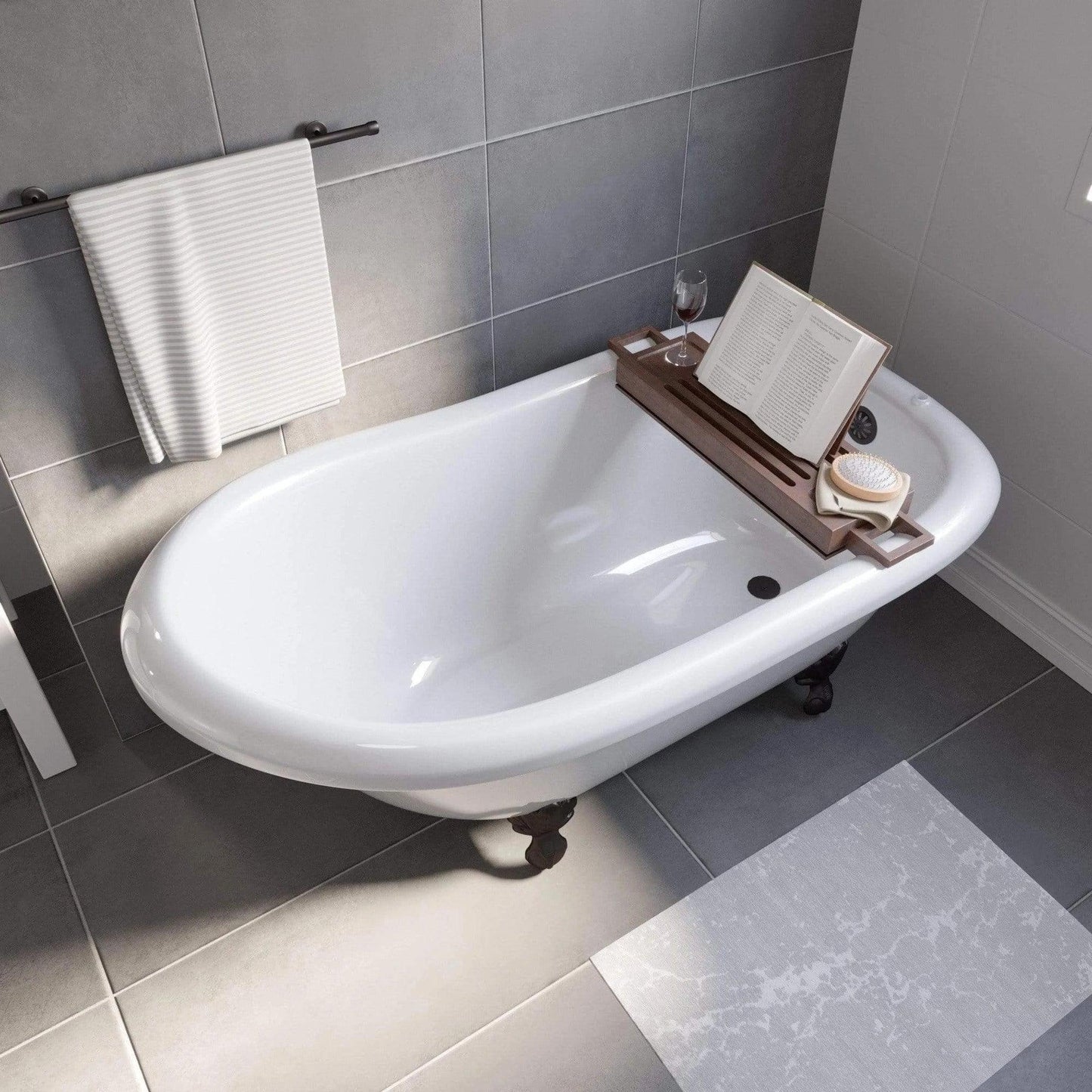 Cambridge Plumbing Amber Waves 60" Gloss White Acrylic Single Slipper Clawfoot Bathtub With Deck Holes And Oil Rubbed Bronze Clawfeet
