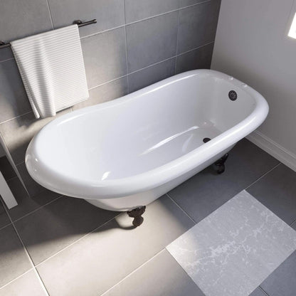 Cambridge Plumbing Amber Waves 66" Gloss White Acrylic Single Slipper Clawfoot Bathtub With Deck Holes And Oil Rubbed Bronze Clawfeet