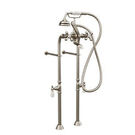 Cambridge Plumbing Brushed Nickel Claw Foot Tub Floor Mounted British Telephone Faucet & Hand Held Shower Comb