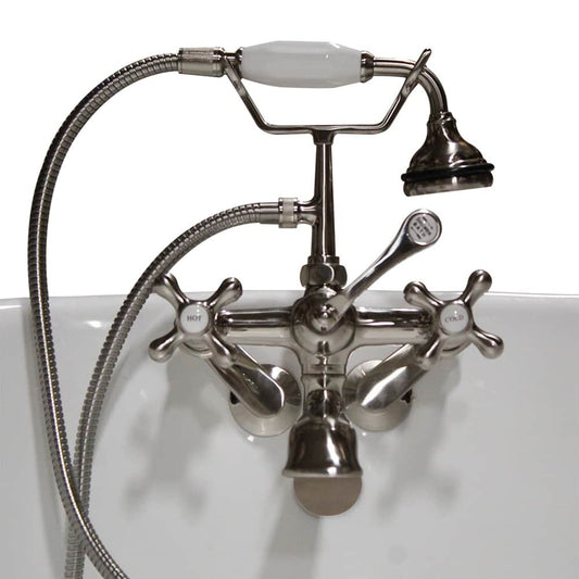 Cambridge Plumbing Brushed Nickel Clawfoot Tub Wall Mount British Telephone Faucet With Hand Held Shower