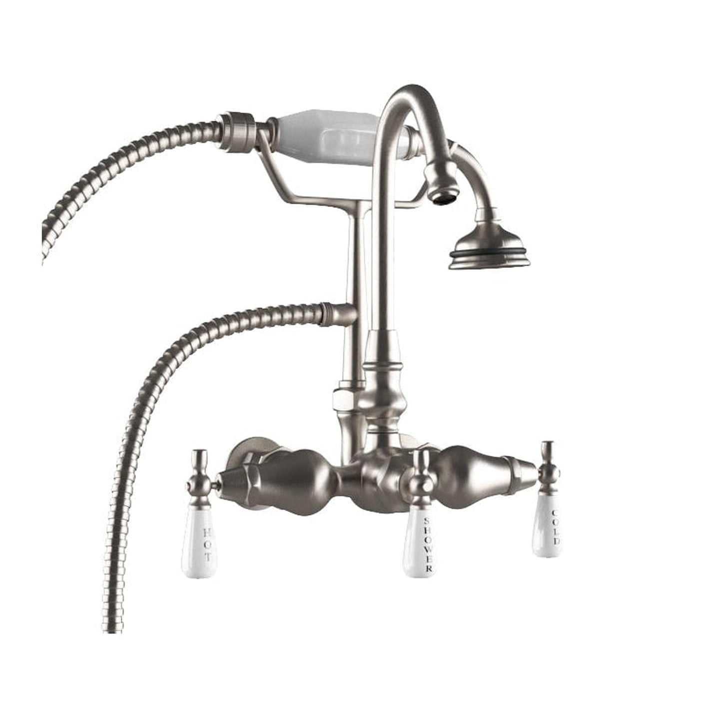 Cambridge Plumbing Brushed Nickel Clawfoot Tub Wall Mount British Telephonic Porcelain Handles Faucet With Hand Held Shower