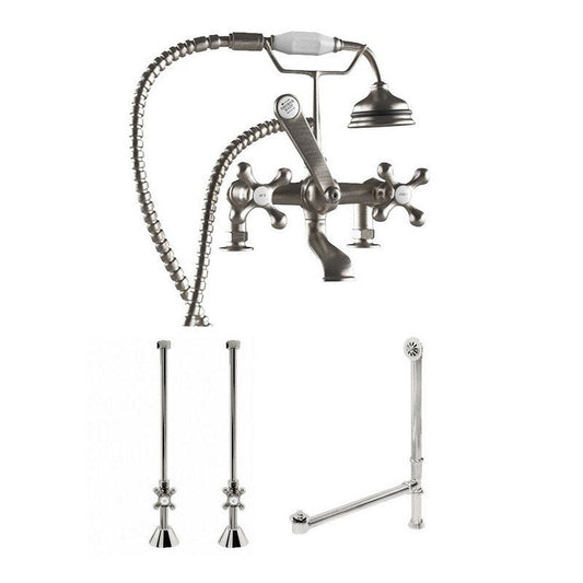 Cambridge Plumbing Complete Package Including Brushed Nickel 2" Riser Deck Mount Faucet, Supply Lines, Drain And Overflow Assembly