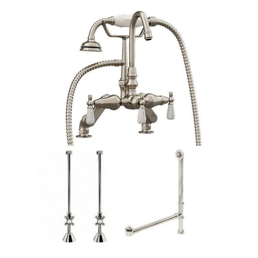 Cambridge Plumbing Complete Package Including Brushed Nickel Clawfoot Bathtub Gooseneck Deck Mount Faucet, Supply Lines, Drain And Overflow Assembly