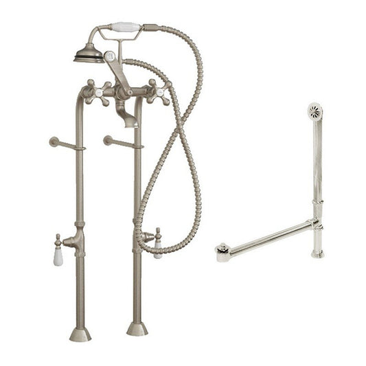 Cambridge Plumbing Complete Package Including Brushed Nickel Clawfoot Tub Freestanding English Telephonic Faucet & Hand Held Shower With Drain And Overflow Assembly