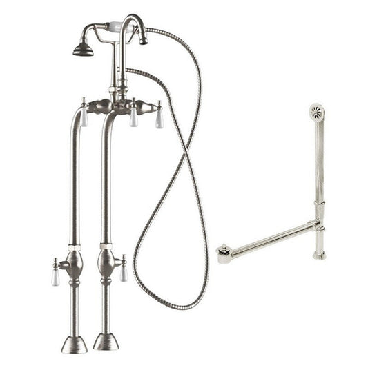Cambridge Plumbing Complete Package Including Brushed Nickel Clawfoot Tub Freestanding Gooseneck Lever Handle Faucet & Hand Held Shower With Drain And Overflow Assembly