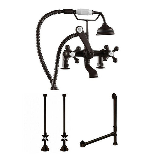 Cambridge Plumbing Complete Package Including Oil Rubbed Bronze 2" Riser Deck Mount Faucet, Supply Lines, Drain And Overflow Assembly