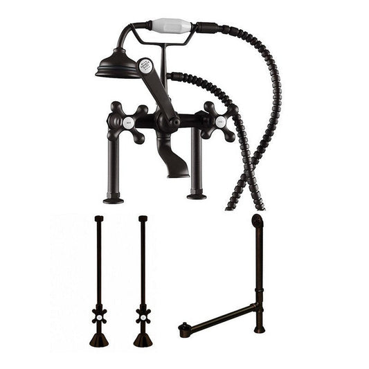 Cambridge Plumbing Complete Package Including Oil Rubbed Bronze 6" Riser Deck Mount Faucet, Supply Lines, Drain And Overflow Assembly