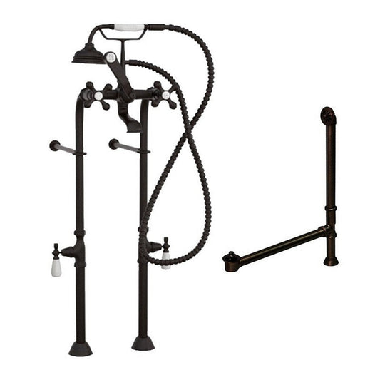Cambridge Plumbing Complete Package Including Oil Rubbed Bronze Clawfoot Tub Freestanding English Telephonic Faucet & Hand Held Shower With Drain And Overflow Assembly