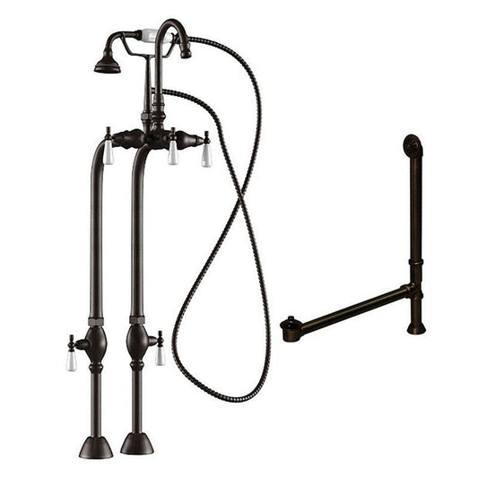 Cambridge Plumbing Complete Package Including Oil Rubbed Bronze Clawfoot Tub Freestanding Gooseneck Lever Handle Faucet & Hand Held Shower With Drain And Overflow Assembly