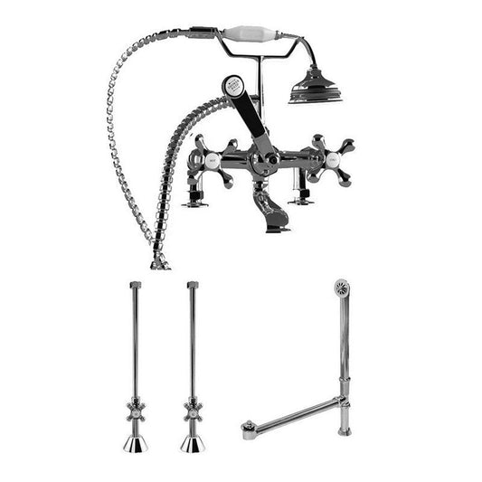 Cambridge Plumbing Complete Package Including Polished Chrome 2" Riser Deck Mount Faucet, Supply Lines, Drain And Overflow Assembly