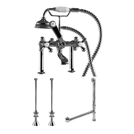 Cambridge Plumbing Complete Package Including Polished Chrome 6" Riser Deck Mount Faucet, Supply Lines, Drain And Overflow Assembly