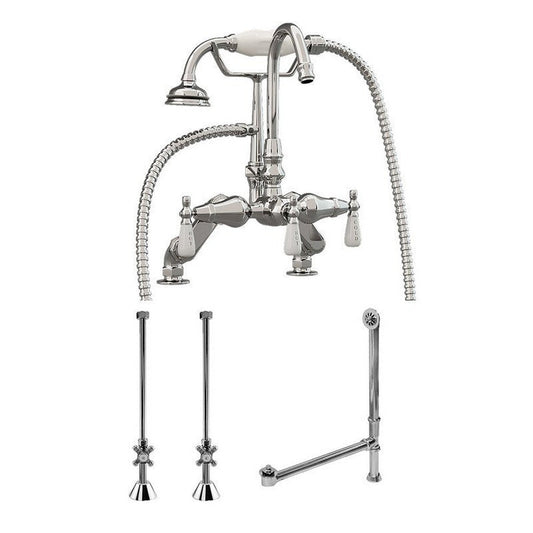 Cambridge Plumbing Complete Package Including Polished Chrome Clawfoot Bathtub Gooseneck Deck Mount Faucet, Supply Lines, Drain And Overflow Assembly