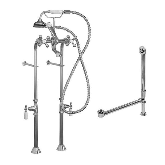 Cambridge Plumbing Complete Package Including Polished Chrome Clawfoot Tub Freestanding English Telephonic Faucet & Hand Held Shower With Drain And Overflow Assembly
