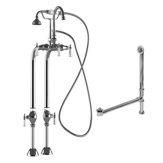 Cambridge Plumbing Complete Package Including Polished Chrome Clawfoot Tub Freestanding Gooseneck Lever Handle Faucet & Hand Held Shower With Drain And Overflow Assembly