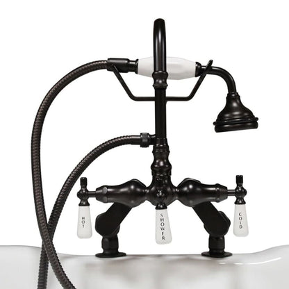 Cambridge Plumbing Oil Rubbed Bronze Deck Mount Porcelain Lever English Telephone Brass Faucet With Hand Held Shower