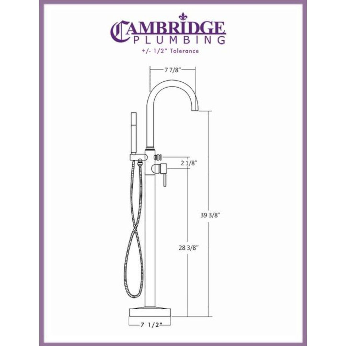 Cambridge Plumbing Oil Rubbed Bronze Modern Floor Mounted Tub Filler Faucet With Shower Wand