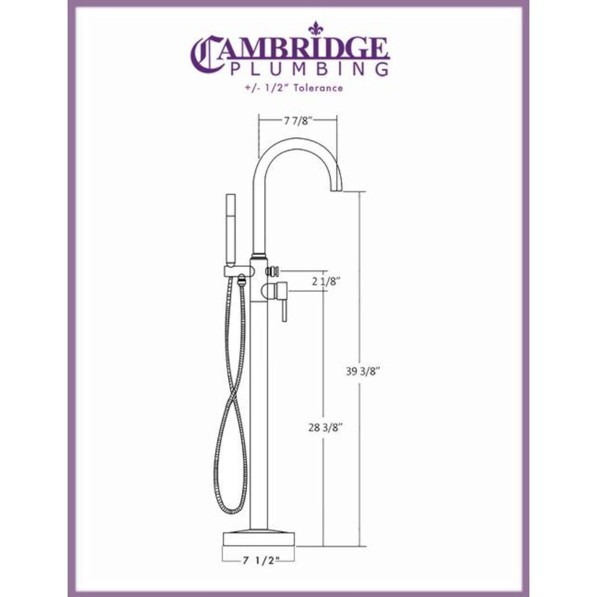 Cambridge Plumbing Polished Chrome Modern Floor Mounted Tub Filler Faucet With Shower Wand