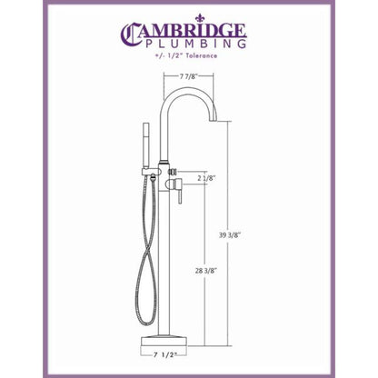 Cambridge Plumbing Polished Chrome Modern Floor Mounted Tub Filler Faucet With Shower Wand