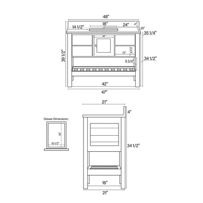 Cambridge Plumbing USA Patriot 48" Brown Solid Oak Wood Single Bathroom Vanity With Olympus Countertop Finish And Engineered Composite Countertop, Backsplash And Basin Sink