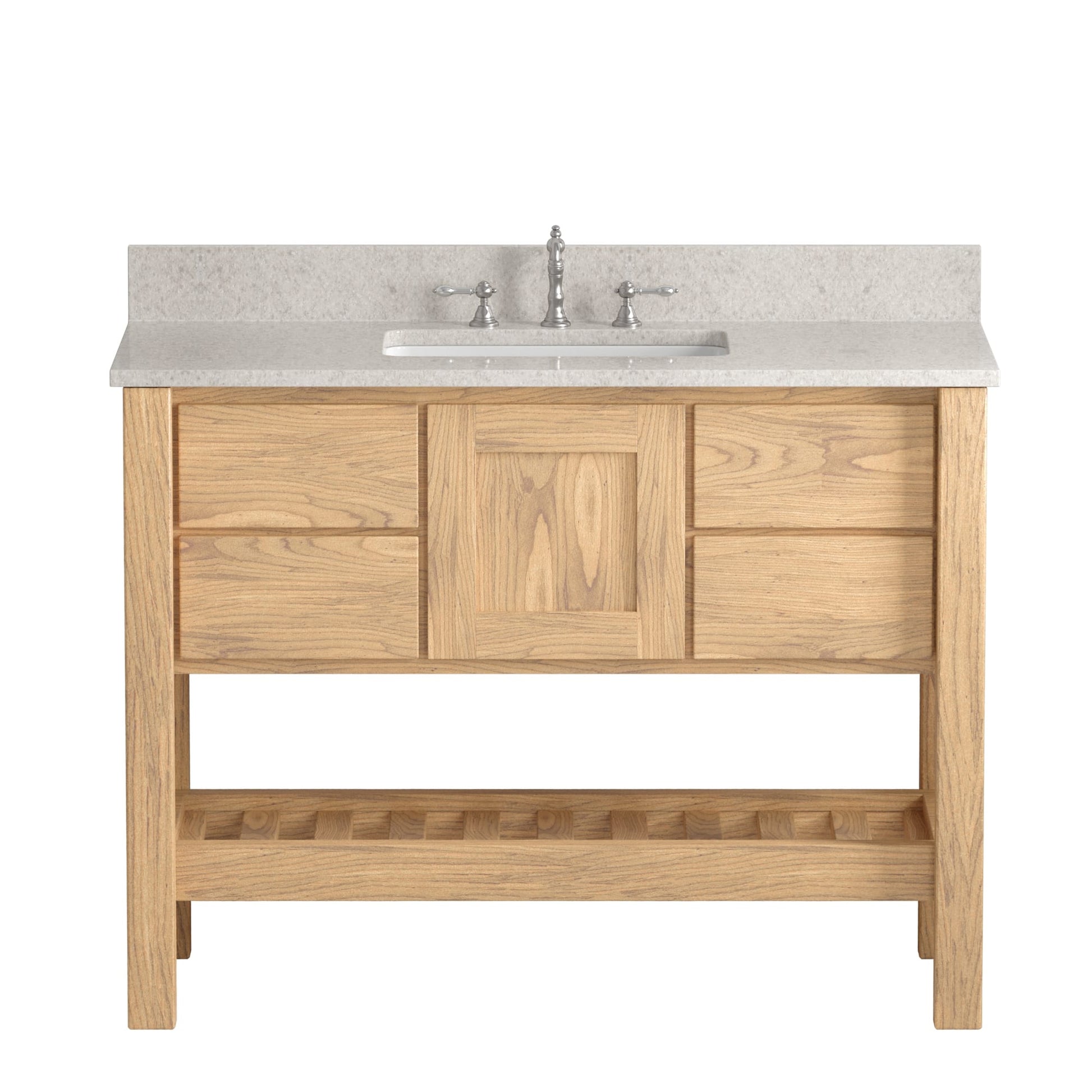 Cambridge Plumbing USA Patriot 48" Brown Solid Oak Wood Single Bathroom Vanity With Olympus Countertop Finish And Engineered Composite Countertop, Backsplash And Basin Sink