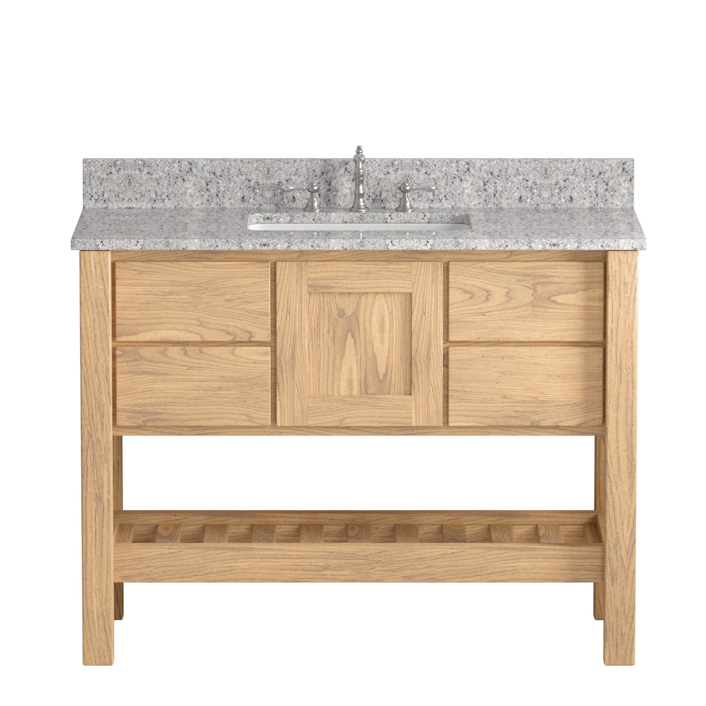 Cambridge Plumbing USA Patriot 48" Brown Solid Oak Wood Single Bathroom Vanity With Pepper Countertop Finish And Engineered Composite Countertop, Backsplash And Basin Sink