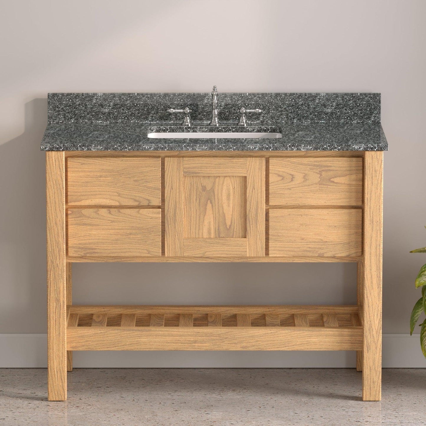 Cambridge Plumbing USA Patriot 48" Brown Solid Oak Wood Single Bathroom Vanity With Starry Countertop Finish And Engineered Composite Countertop, Backsplash And Basin Sink