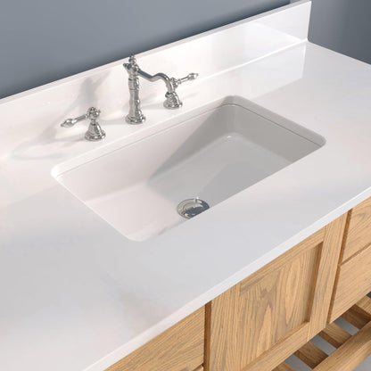 Cambridge Plumbing USA Patriot 48" Brown Solid Oak Wood Single Bathroom Vanity With White Countertop Finish And Engineered Composite Countertop, Backsplash And Basin Sink