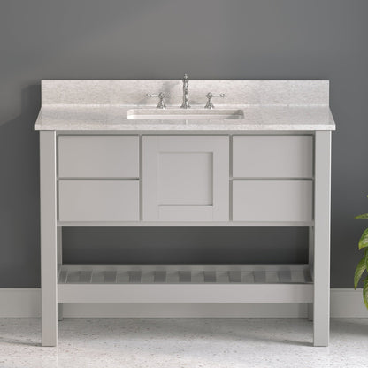 Cambridge Plumbing USA Patriot 48" Gray Solid Wood Single Bathroom Vanity With Olympus Countertop Finish And Engineered Composite Countertop, Backsplash And Basin Sink