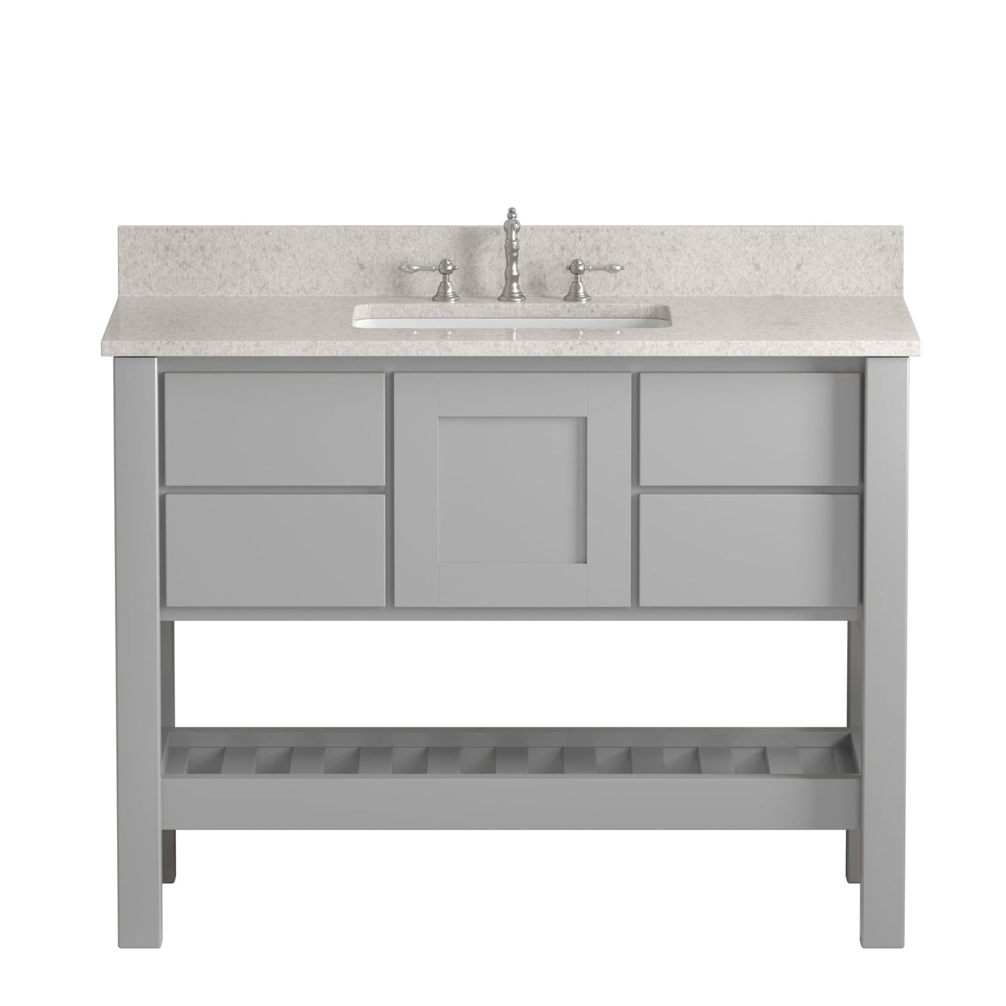 Cambridge Plumbing USA Patriot 48" Gray Solid Wood Single Bathroom Vanity With Olympus Countertop Finish And Engineered Composite Countertop, Backsplash And Basin Sink