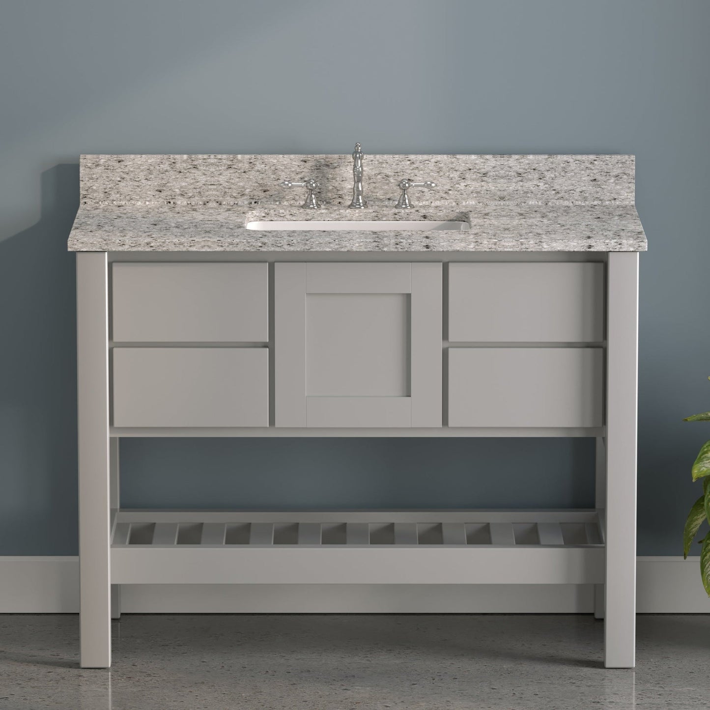 Cambridge Plumbing USA Patriot 48" Gray Solid Wood Single Bathroom Vanity With Pepper Countertop Finish And Engineered Composite Countertop, Backsplash And Basin Sink