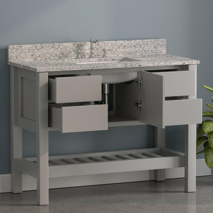 Cambridge Plumbing USA Patriot 48" Gray Solid Wood Single Bathroom Vanity With Pepper Countertop Finish And Engineered Composite Countertop, Backsplash And Basin Sink