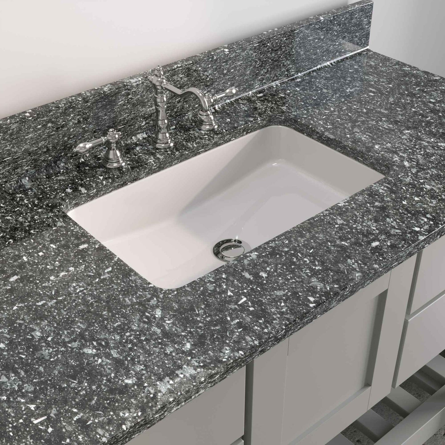 Cambridge Plumbing USA Patriot 48" Gray Solid Wood Single Bathroom Vanity With Starry Countertop Finish And Engineered Composite Countertop, Backsplash And Basin Sink
