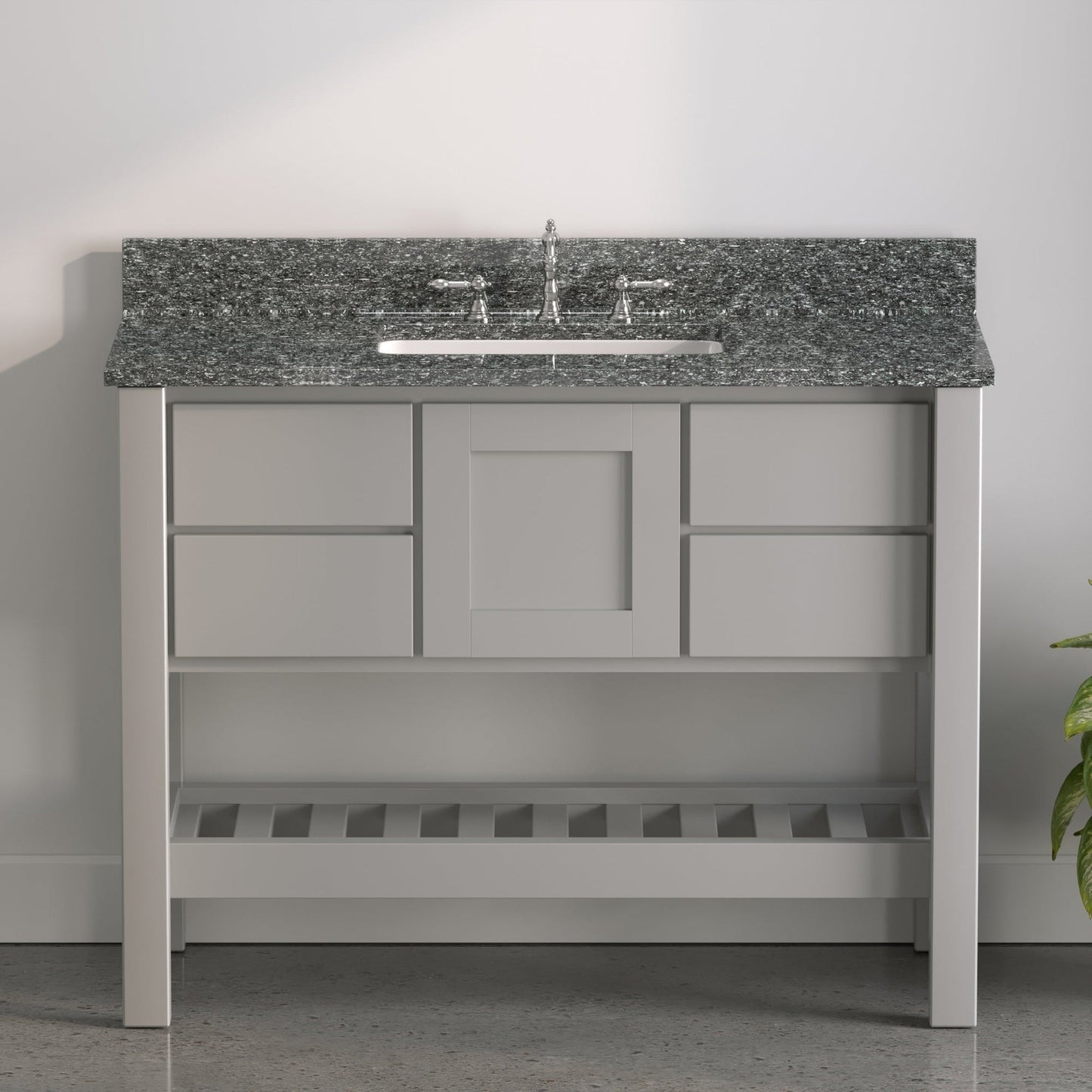 Cambridge Plumbing USA Patriot 48" Gray Solid Wood Single Bathroom Vanity With Starry Countertop Finish And Engineered Composite Countertop, Backsplash And Basin Sink