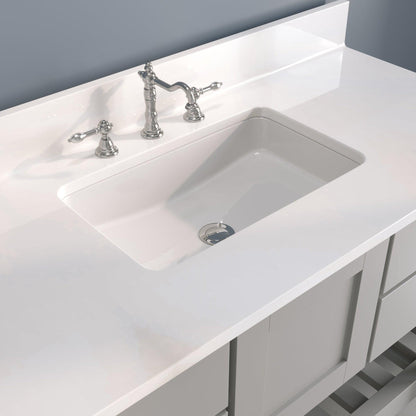 Cambridge Plumbing USA Patriot 48" Gray Solid Wood Single Bathroom Vanity With White Countertop Finish And Engineered Composite Countertop, Backsplash And Basin Sink