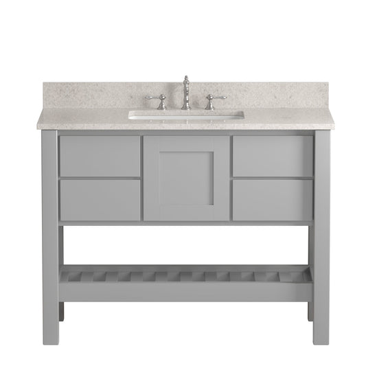 Cambridge Plumbing USA Patriot 48" Gray Solid Wood Single Bathroom Vanity With White Countertop Finish And Engineered Composite Countertop, Backsplash And Basin Sink