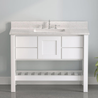 Cambridge Plumbing USA Patriot 48" White Solid Wood Single Bathroom Vanity With Olympus Countertop Finish And Engineered Composite Countertop, Backsplash And Basin Sink