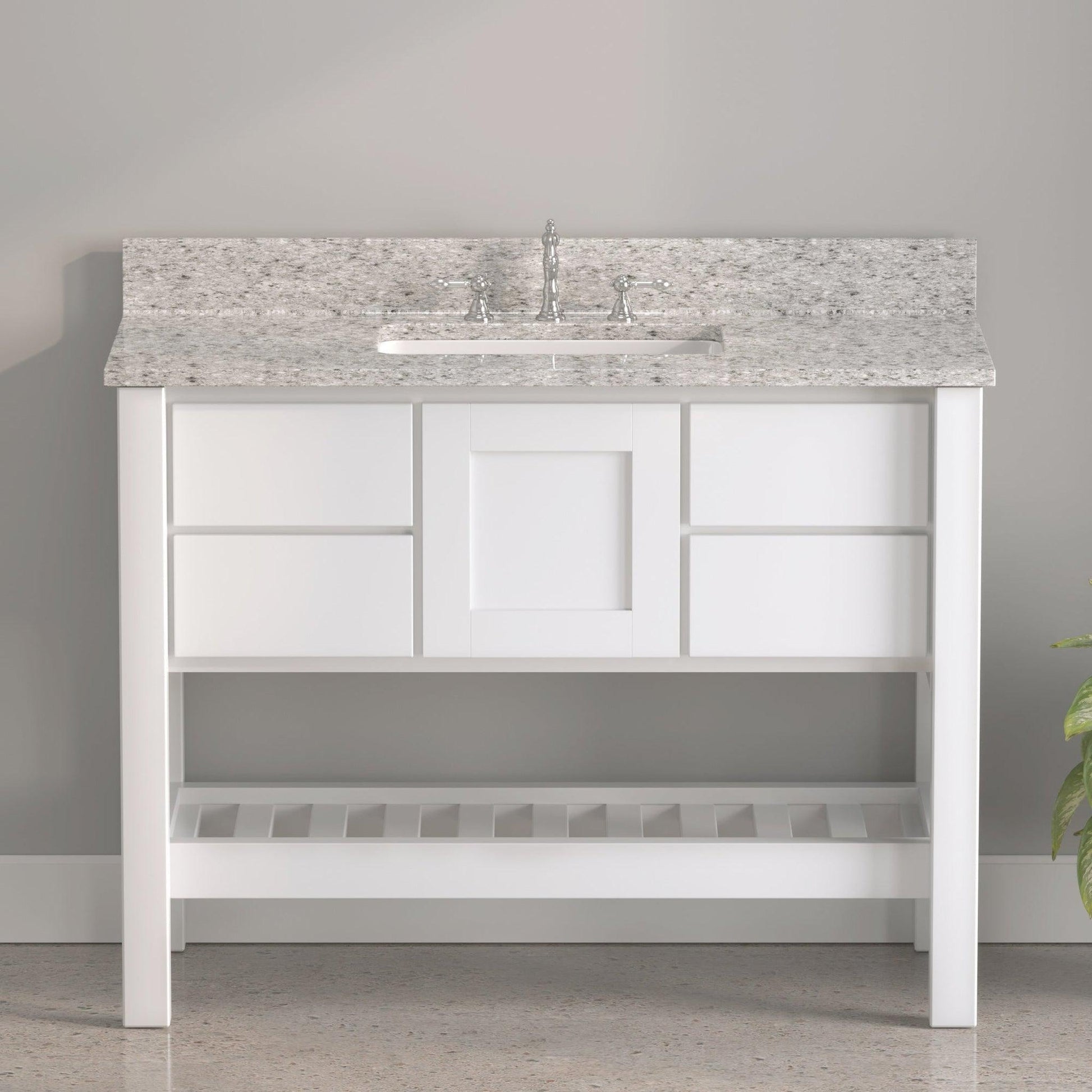 Cambridge Plumbing USA Patriot 48" White Solid Wood Single Bathroom Vanity With Pepper Countertop Finish And Engineered Composite Countertop, Backsplash And Basin Sink