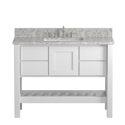 Cambridge Plumbing USA Patriot 48" White Solid Wood Single Bathroom Vanity With Pepper Countertop Finish And Engineered Composite Countertop, Backsplash And Basin Sink