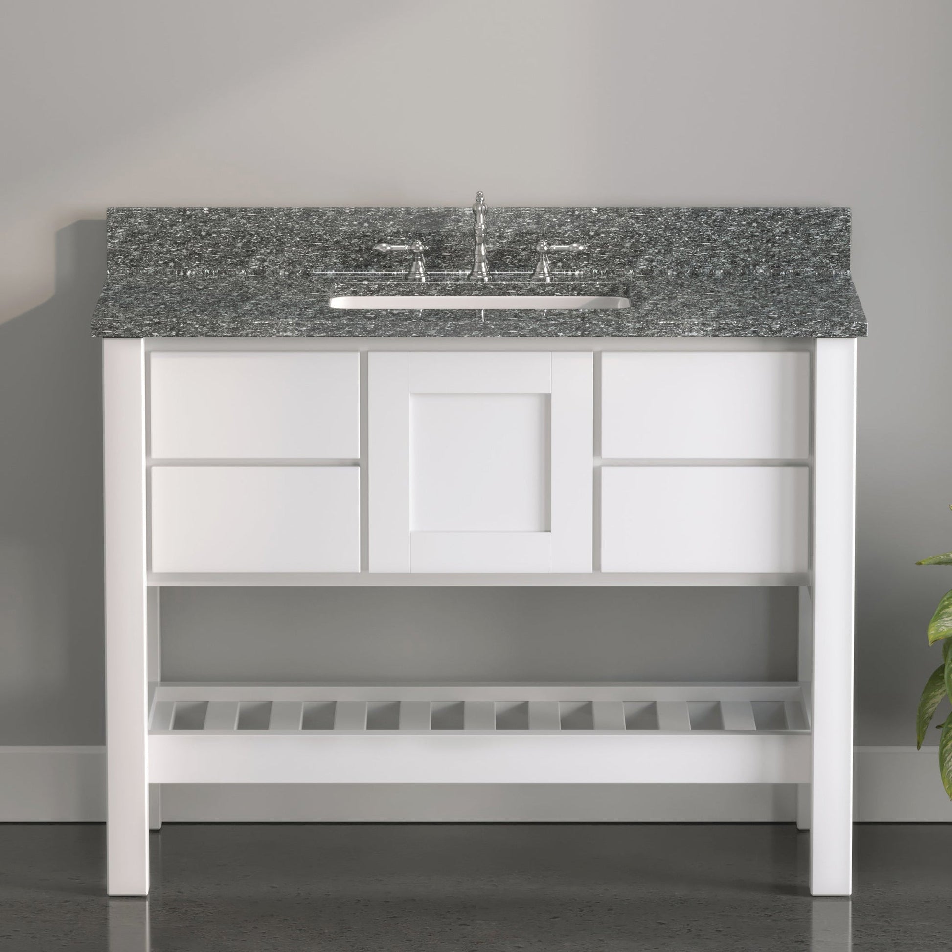 Cambridge Plumbing USA Patriot 48" White Solid Wood Single Bathroom Vanity With Starry Countertop Finish And Engineered Composite Countertop, Backsplash And Basin Sink