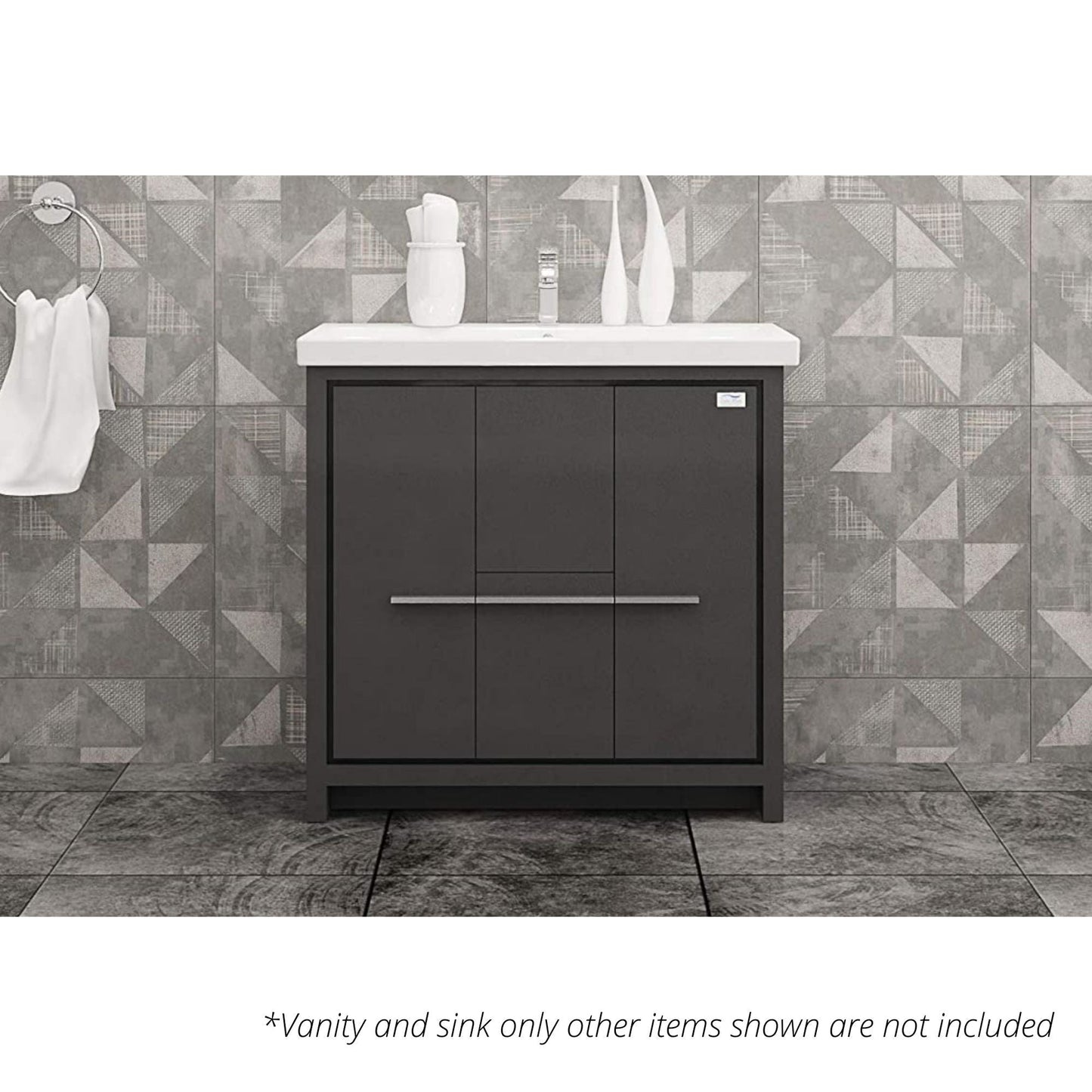 Casa Mare Alessio 32" Glossy Gray Bathroom Vanity and Ceramic Sink Combo