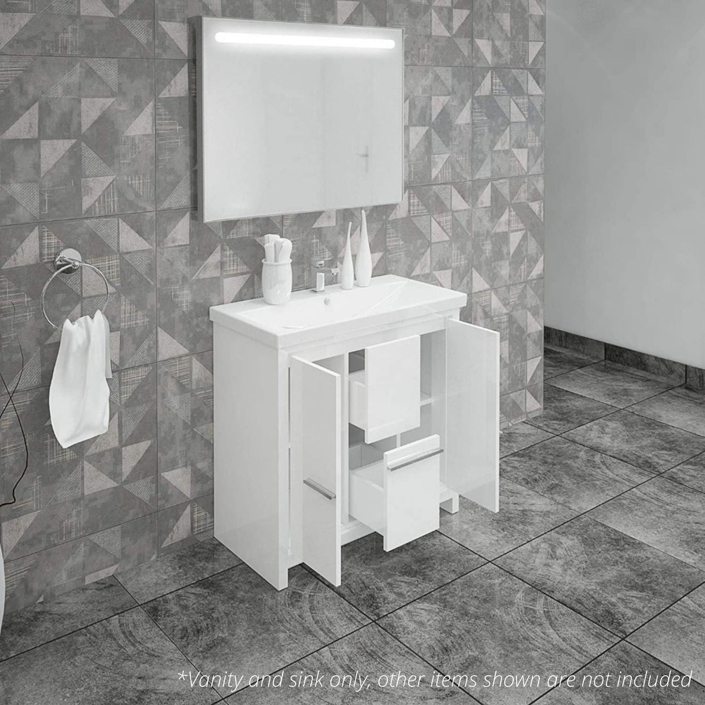 Casa Mare Alessio 32" Glossy White Bathroom Vanity and Ceramic Sink Combo
