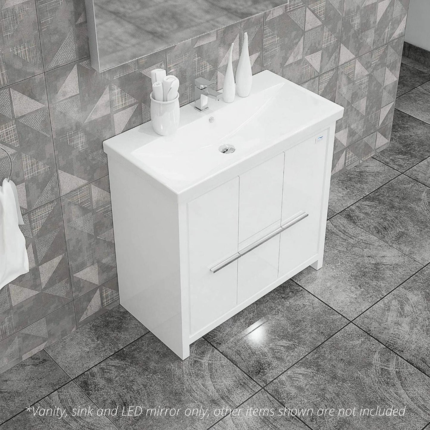 Casa Mare Alessio 32" Glossy White Bathroom Vanity and Ceramic Sink Combo With LED Mirror