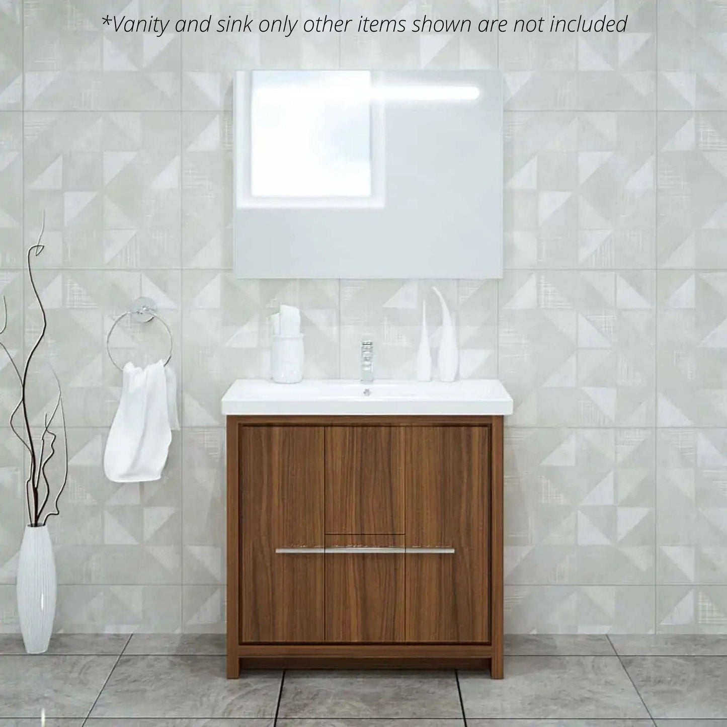 Casa Mare Alessio 32" Matte Walnut Bathroom Vanity and Ceramic Sink Combo