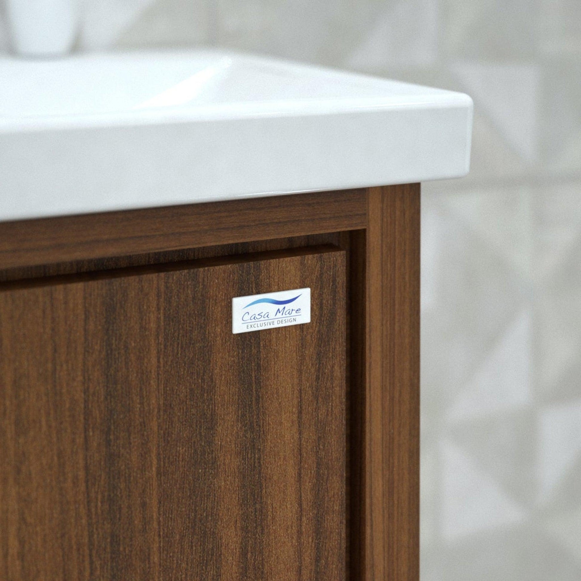 Casa Mare Alessio 32" Matte Walnut Bathroom Vanity and Ceramic Sink Combo