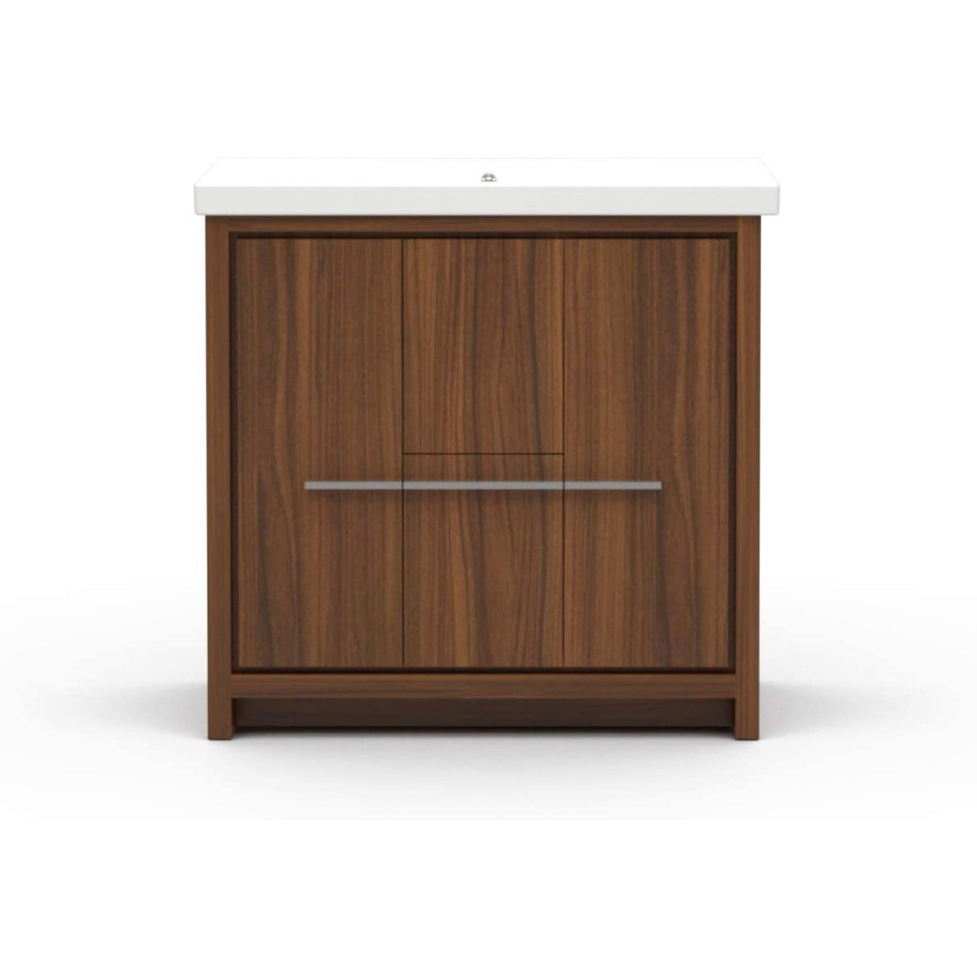 Casa Mare Alessio 32" Matte Walnut Bathroom Vanity and Ceramic Sink Combo